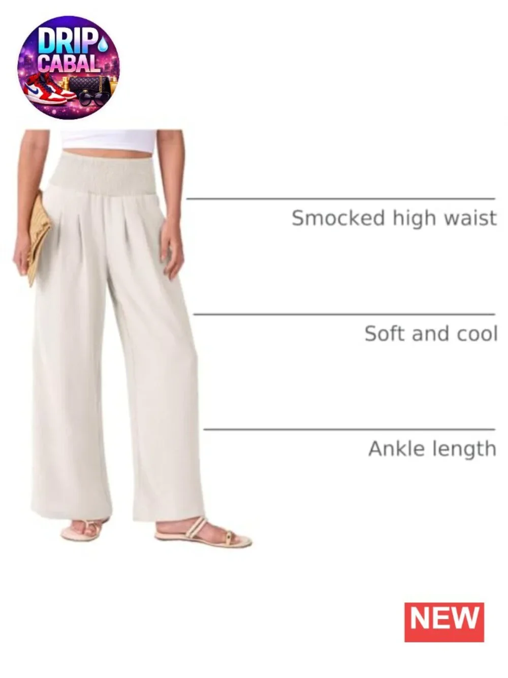 Women Wide Leg Palazzo Pants with Pockets Smocked High Waist Loose Fit Casual